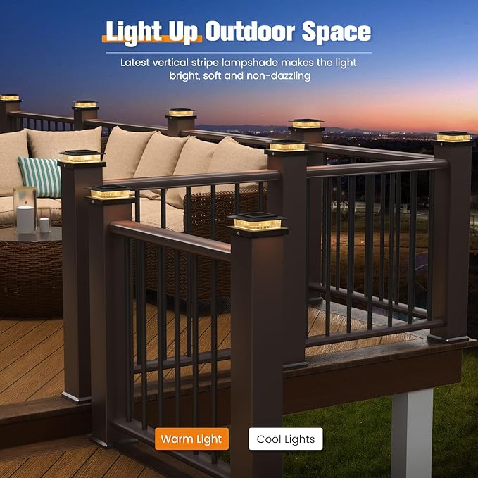 Post Cap Lights 16pack 4x4 Deck Fence Post Solar Lights Outdoor with Warm White LightingBlack Waterproof Solar Post Lights for Vinyl/Wood Posts to Decorate Fence DeckGarden Patio