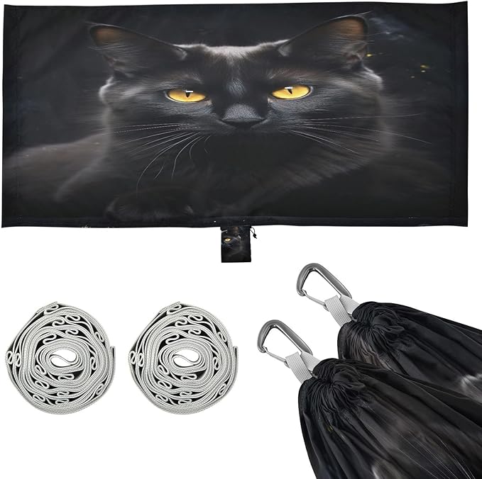 Black Cat Pattern Camping Hammock 330 lbs with 2 Tree Straps Carry Bag Single Portable Hammock for Outdoor/Indoor Hiking Beach Backpacking Travel
