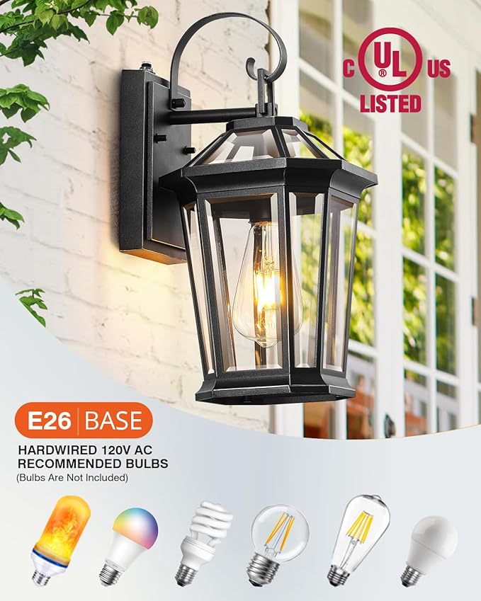 VIANIS Dusk to Dawn Exterior Light Fixture Waterproof Outdoor Wall Sconce Porch Light for House 100% Anti-Rust Aluminum Outside House Lights Farmhouse Coach Lantern for Porch Garage Front Door