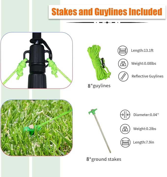AYAMAYA Tarp Poles - Telescoping Camping Tent Poles Replacement Upgraded 4-Section Heavy Duty Aluminum Rods with Stakes &amp Guylines for Tents Rain Fly Camping Shelter Awning Canopy RV Car Set