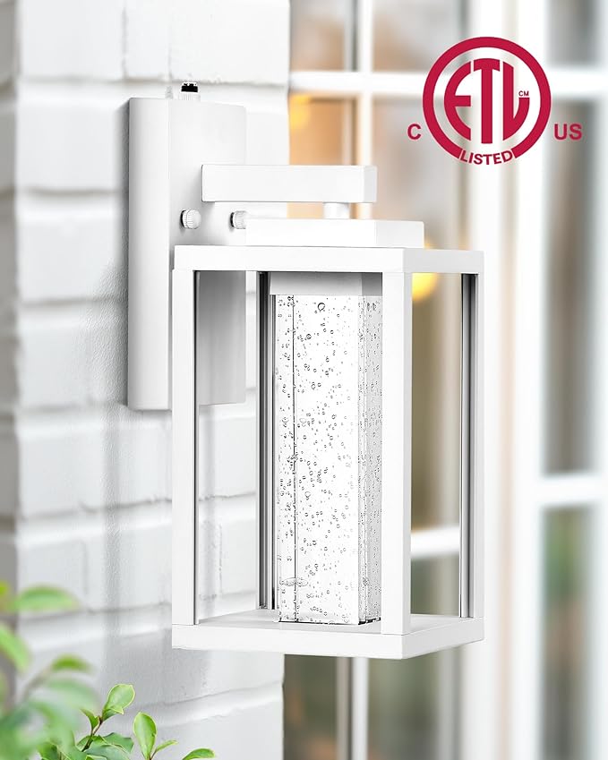 VIANIS White Exterior Lighting Fixtures Wall Mount for House 100% Aluminum Outdoor Sconces Wall Lighting for Garage with Integrated 10W LED Light Source Dusk to Dawn Coach Lights Outdoor Lantern