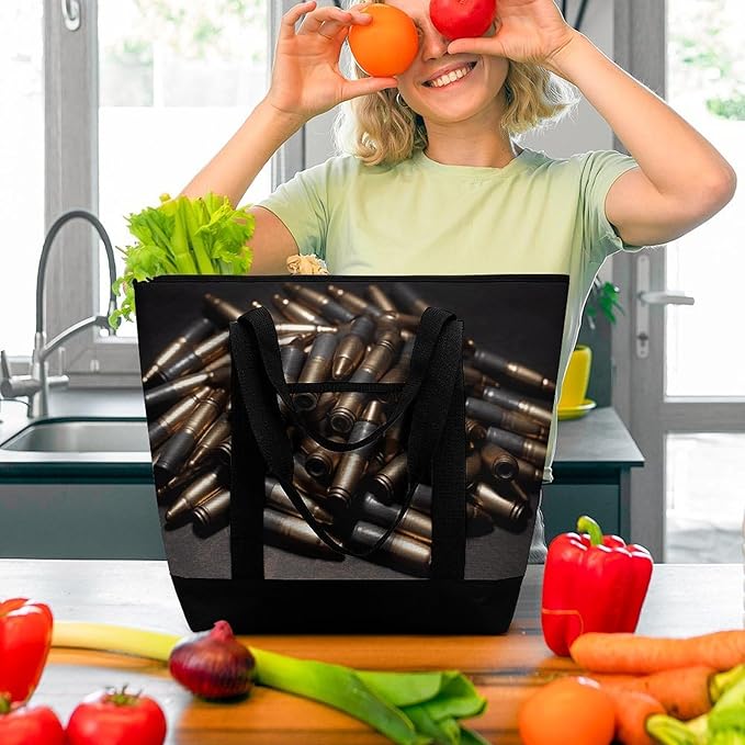 Insulated Shopping BagLarge Reusable Cooler Bags Bullet Printed Foldable Shopping BagTravel Waterproof Shoulder Bag