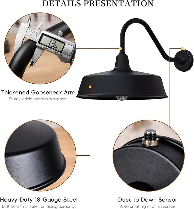 21 Inch Large Outdoor Gooseneck Barn Lights from Dusk to Dawn Extended Arm Classic Farmhouse Wall Mount Gooseneck Lights for Garage Shop Porch Lights.