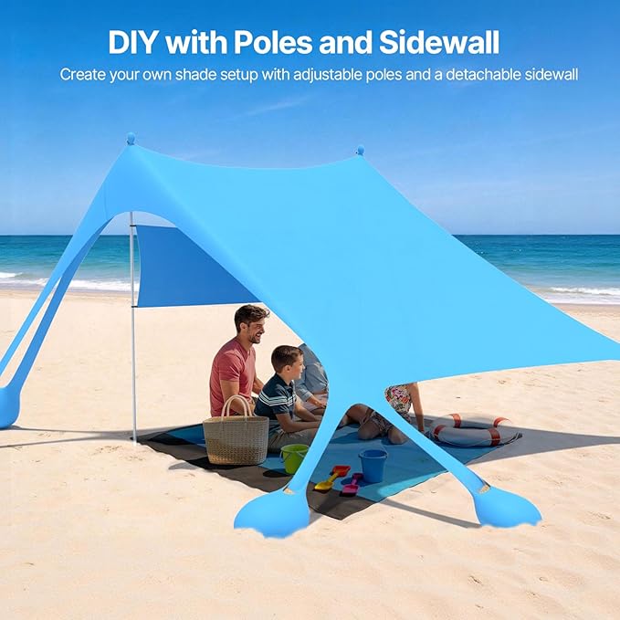 Suteck Beach Tent Sun Shelter with Sidewall Easy Set Up 10x10ft Beach Canopy Outdoor Sun Shade with UPF 50+UV Protection 8 Sandbags 4 Stability Poles for Camping Fishing or Picnics