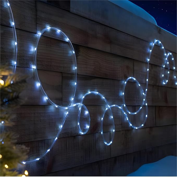 ANJAYLIA Solar Outdoor Rope Lights 66FT 200 LED Solar Powered Rope Lights Outdoor 8 Modes Timer Remote String Light Rope Solar Lights Outdoor Waterproof for Garden Decor White