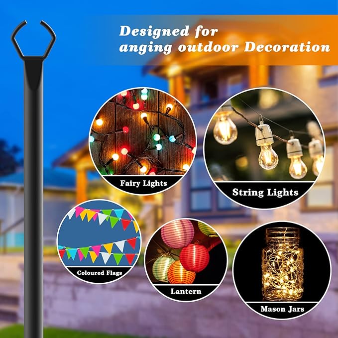 2 Pack String Light Poles10 Ft Light Poles for Outside String LightsOutdoor Lights Pole with ForkMetal Poles Stand for Patio Deck Backyard (10FT 2 Pack)