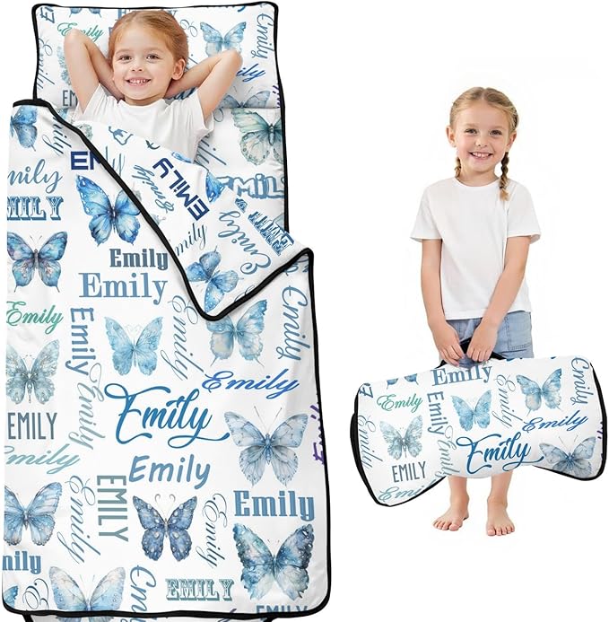 Personalized Toddler Nap Mat – Custom Name Sleeping Bag with Pillow &amp Blanket Roll-Up Nap Mats for Daycare