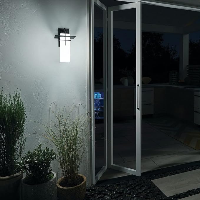 Kichler Caterham 14.75 Outdoor Wall Light in Olde Bronze® 1-Light Exterior Porch Light Wall Sconce with Satin Etched Cased Opal Glass (14.75 H x 8 W) 49643OZ