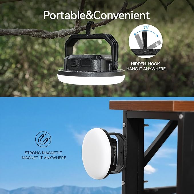 VAVOFO 2Pcs 7200mAh 3000LM LED Camping Lantern Rechargeable 3 Lighting Modes Portable Tent Light with Magnet IP65 Waterproof Hanging Light for Emergencies Power Outages Hurricane（2Pcs）