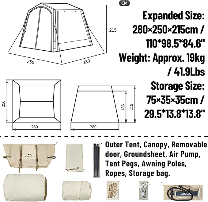 Naturehike Car Camping Inflatable Tent 4 Ways to Use - Easy Setup SUV Tent for Family Camping Waterproof &amp Sun Block Car Shade with Screen for Outdoor Cinema Pinic Fishing with Storage Bag