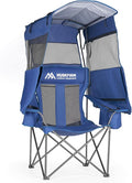 Camping Chair with Canopy Shade - Folding Beach Chair with UPF 50+ Sun Shade Cup Holder Side Pocket Portable Sports Chair for Adults Support 330 LBS Fishing Camp Outdoor Lawn Chair - Blue