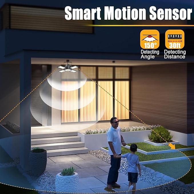 Solar Shed Light Outdoor Indoor Upgrade 1200LM 174LED 4 and 1 Heads Motion Sensor Pendant Light Daytime Work Light with 5 Lighting Modes Remote Control IP65 Waterproof for Barn Gazebo Shop 2 Pack