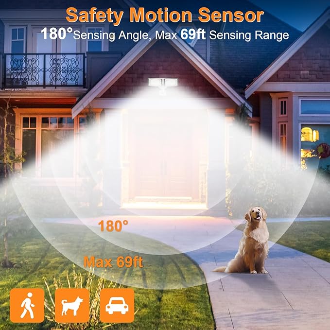 40W 4000 Lumen LED Security Lights with Motion Sensor Outdoor 3000K/5000K Light IP65 Waterproof Dusk to Dawn Dual-Head Motion Detected Flood Wall Light for Garage Yard Porch (White)