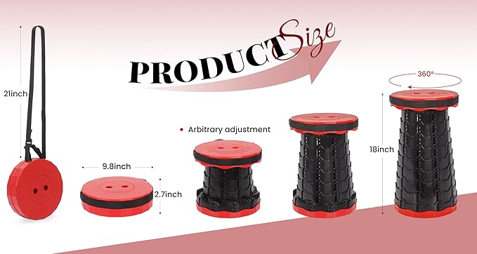 2 Pack Portable Telescoping Stools Collapsible Stool with CushionRetractable Foldingstool Max Load Capacity 400lbs Portable Collapsible Stools for Camping Hiking Outdoor BBQ Black-Red