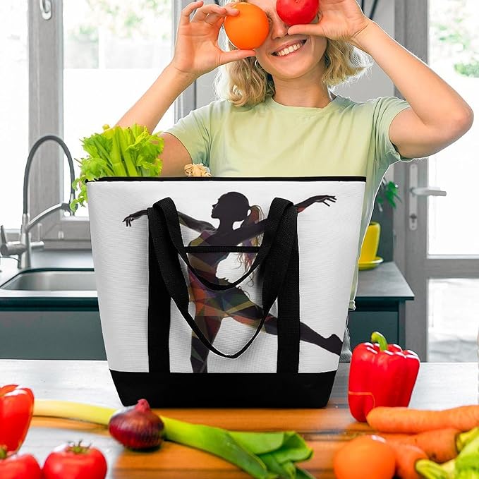 Insulated Shopping BagLarge Reusable Cooler Bags A Dancer Printed Foldable Shopping BagTravel Waterproof Shoulder Bag