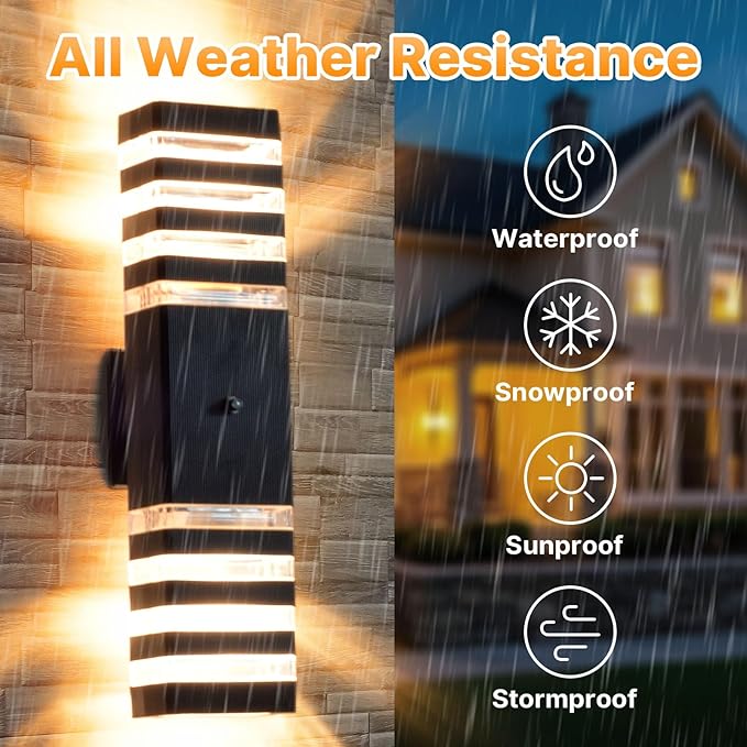 6 Pack Outdoor Wall Light with Dusk to Dawn Sensor IP65 Waterproof Modern Exterior Lighting Fixtures Up Down Black Porch Lights Outdoor for House Garage Patio