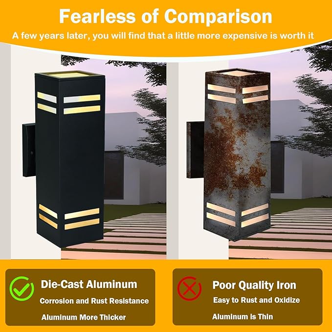 Up and Down Lights Outdoor Wall Light Fixtures Aluminum Dusk to Dawn Outdoor Lighting Fixture Modern Black Exterior Light Fixtures Wall Mount Porch Light for House Front Door