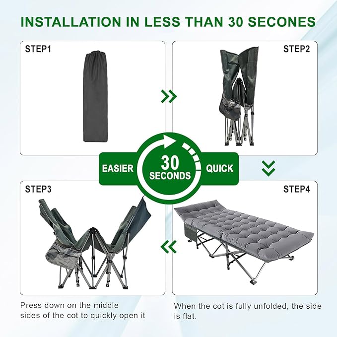 Camping Cot for Adluts Sleeping Portable Bed Folding Outdoor Cot for Camping W/Soft Pad Cement Grey