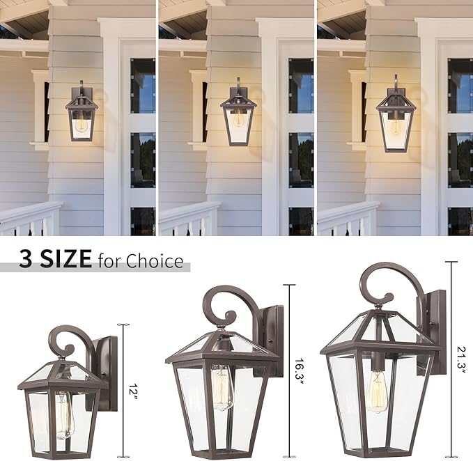 Outdoor Light Fixtures Wall Mount Waterproof Exterior Wall Lanterns with Glass Outside Wall Sconces Front Porch Lights for House Garage Doorway Patio Oil-Rubbed Bronze