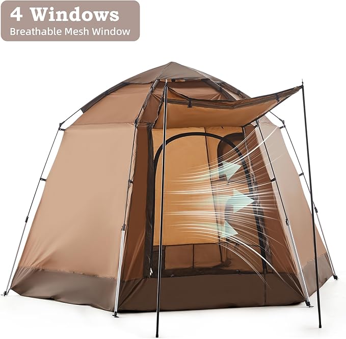 Tents for Camping 3/4 Person Portable Large Pop Up Tent Outdoor Camping Tent PU Weatherproof Tent with Easy 60 Second for Camping Festivals Backyard Sleepovers &amp More(Brown)