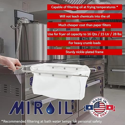 MirOil Filter Bag &amp Frame Combination Set for Silver Pots – Heavy-Duty Filter Compatible with MirOil 60L &amp 60LC Oil Pails for Commercial Kitchen Shortening Filtration for Kitchen