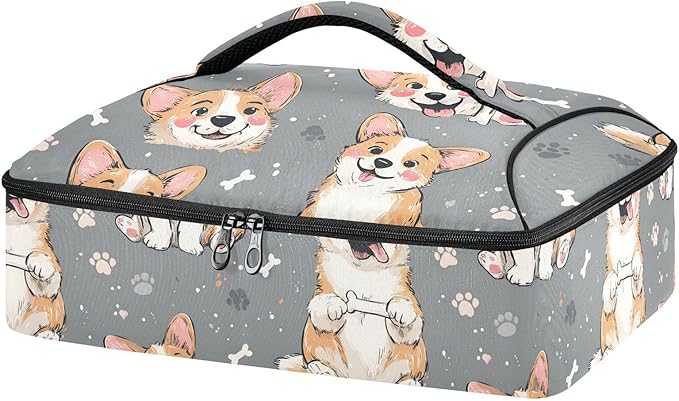 Casserole Carrier Cute Cartoon Dog FaceInsulated Casserole Carrier for Hot or Cold Food Thermal Lunch Tote for Potluck Parties Picnic Beach Fits 9 x 13 Inches Baking Dish