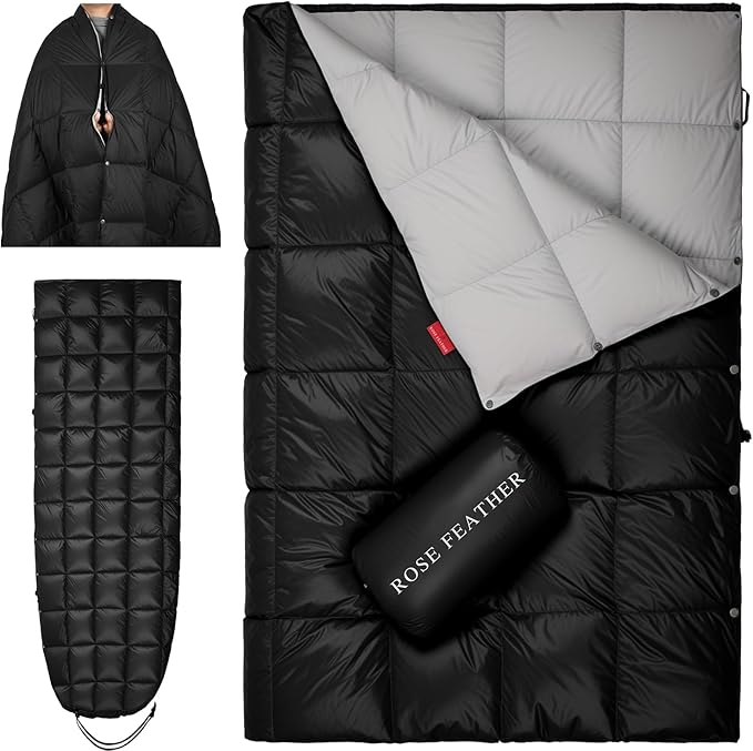 Down Camping Blanket - Lightweight Packable Warm &amp Puffy Outdoor Travel Quilt for Sleep Hiking Backpacking Stadium Festivals Water-Resistant Sleeping Bag 55x79