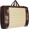 Foldable Sleeping Mat with Soft Cushion Mattress Brown 4x6 Feet Bamboo Surface with Floral Embroidery Portable with Carry Handles