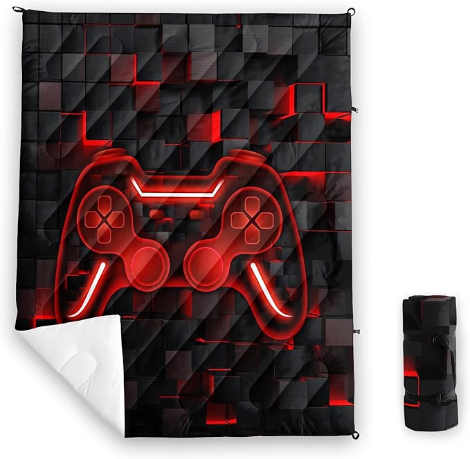 Axolotl Gamepad Warm Puffy Camping BlanketLightweight Geometry Hexagonal Printed Packable Outdoor BlanketBoys Game Console Outdoor Camping Blanket Backpacking for Traveling Picnic Beach Cold Weather