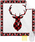 Beach Blanket Waterproof Sandproof OversizedChristmas Reindeer Snowflake Beach Mat with Corner Stakes Sand PocketsRed Black Buffalo Check Outdoor Picnic Mat for Travel Camping Hiking 108x84In