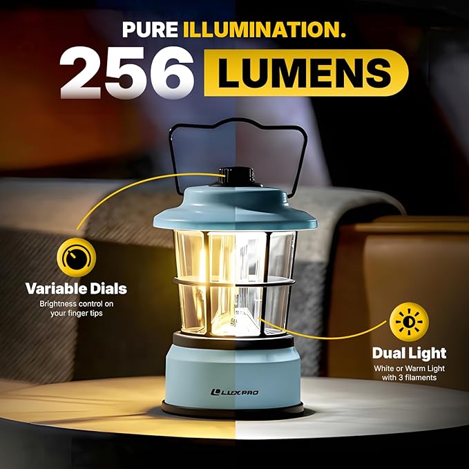 LUXPRO Retro LED Lantern - Battery-Powered Emergency Lantern - Water Resistant - Bright LED Lamp for Indoor &amp Outdoor Use - Use for Tents Hiking or Hurricane Prep (Blue Pack of 2)