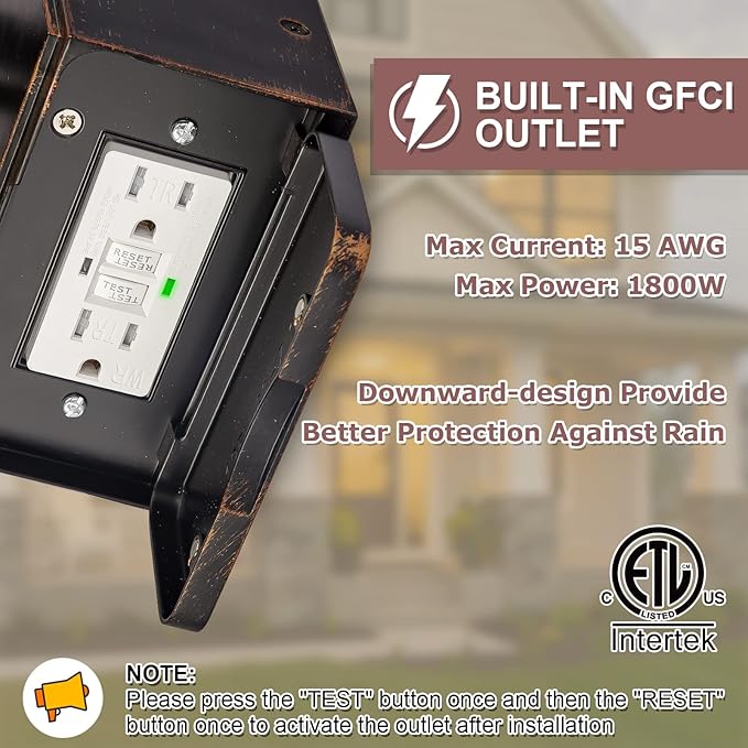 Dusk to Dawn Outdoor Wall Lighting with OutletPorch Light with GFCI Outlet Built inAnti-Rust Alunmium Wall Lantern with Clear Glass ShadeOutdoor Light for House Garage Bulb Included(Brown)