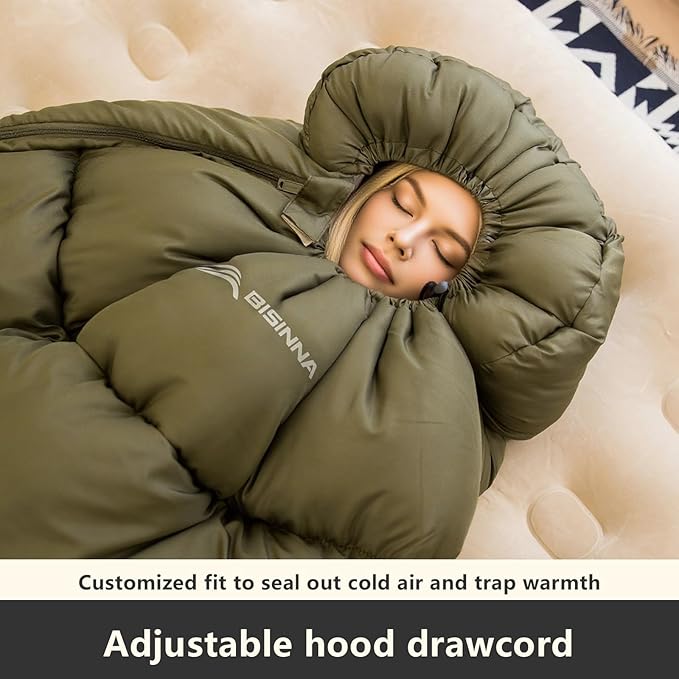 BISINNA Sleeping Bag for Adults XL Cold Weather Backpacking Sleeping Bags 4 Season with Compression Sack for Camping Hiking