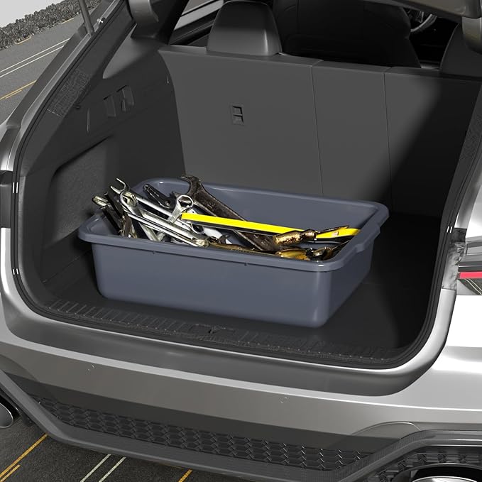 32 Liter Large Commercial Bus Trays Tote Box Grey Plastic Wash Basins Set of 4