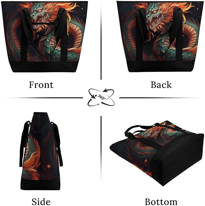 Insulated Shopping BagLarge Reusable Cooler Bags Chinese Dragon Printed Foldable Shopping BagTravel Waterproof Shoulder Bag
