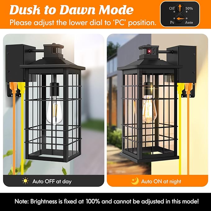 18inch Large Size Motion Sensor Porch Light with GFCI Outlets Dusk to Dawn Black Outdoor Wall Light Fixture 3 Modes Exterior Lighting Fixture Waterproof Outside Wall Lantern Sconce for House 1-Pack