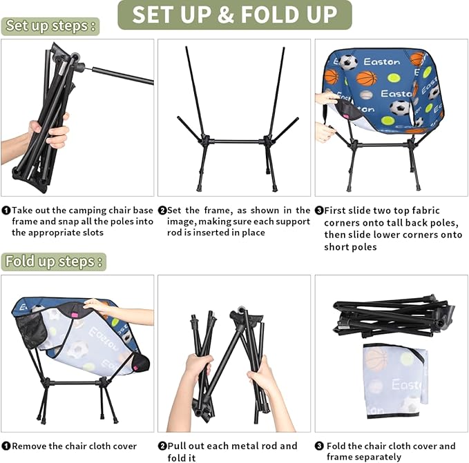 Custom Camping Chair Personalized Portable Backpacking Chair with Name Lightweight Folding Chair for Beach Hiking Ball Theme