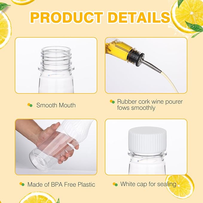 Dualshine 12 Pcs Plastic Long Neck Bottles 32 oz Syrup Bottles with Liquor Pour Spout and Caps Juice Pour with Stainless Steel Bottle Pourer for LiquorSyrupJuiceBars