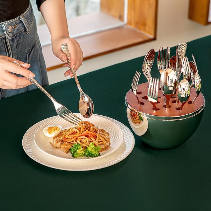 KINGSTONE Silverware Set with Waterdrop Storage Organizer 20-Piece Flatware Cutlery Set in Gift Box Forged Premium Stainless Steel Mirror Polished Service for 4 Ideal for Kitchen Party Gift