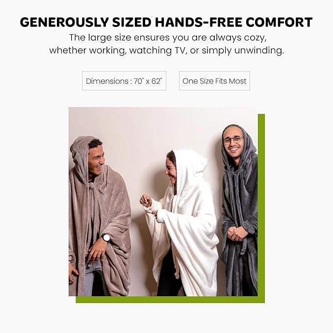 Mintra Home Wearable Blanket Hoodie Soft Warm &amp Cozy Snuggies for Women &amp Men Hooded Blanket with Full Sleeves for Adults One Size Fits All 70in x 62in (Mocha)
