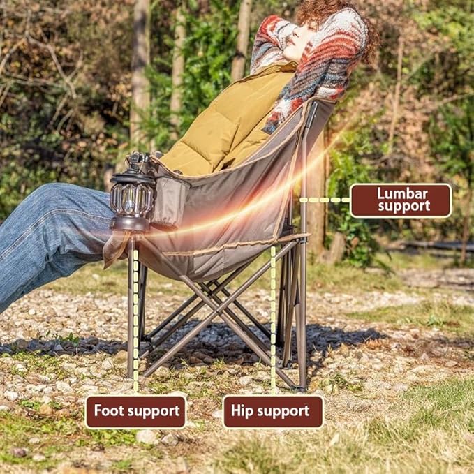 Double-Layer Padded Double Folding Camping Chair Outdoor Chairs with Wide Seat Sleeping Chair for Fishing Hiking Travel Home(Gray)