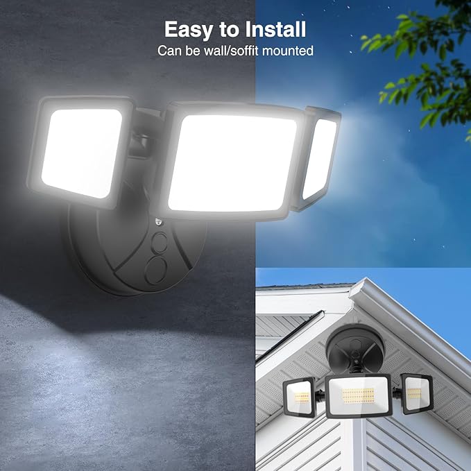 Onforu 55W Smart LED Flood Lights Outdoor 5500LM Tunable 2700K-6500K APP Control WiFi Alexa Security Lights with Timer &amp Adjustable 3 Head IP65 Waterproof for House Yard Porch Garage Back