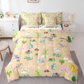 Baby Dragon 7 Piece Bedding Set King Size Animal Comforter Set with SheetsPillowcases &amp Cushion Cover for Boys Girls Bedroom Decor Cartoon Wildlife Bed in a Bag Microfiber Women Men Brown Beige