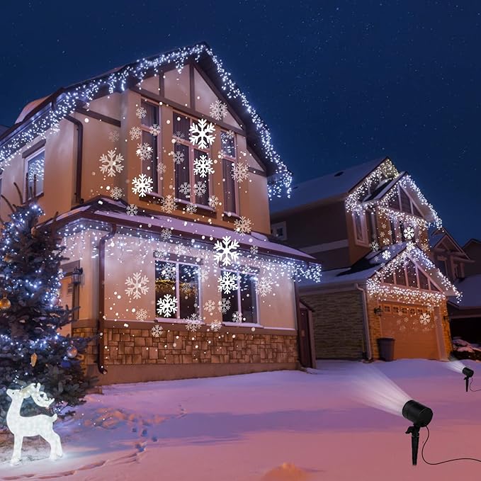 Christmas Snowflake Projector Lights Outdoor Led Rotating Snowfall Show Lights Waterproof Landscape Decorative Christmas Light Lighting for Xmas Holiday Party Garden Patio Indoor Home Decoration Show
