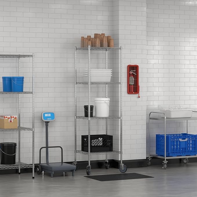 Commercial NSF Listed Chrome Mobile Wire Shelving Kit 21 x 24 x 80 with 4 Shelves Perfect for Warehouse Walk-in Refrigerator Freezer Grocery Store Restaurant Dishroom