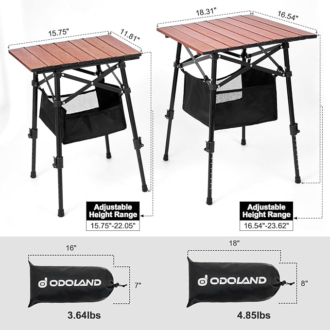 Odoland Folding Camping Table 15.75 x 11.81 Adjustable Height Small Portable Beach Table with Storage Bag for Outdoor Camp Cooking Picnic Travelling Backyards Fishing