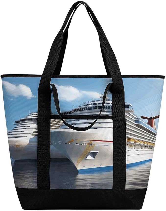 Insulated Shopping BagLarge Reusable Cooler Bags Cruise Ship1 Printed Foldable Shopping BagTravel Waterproof Shoulder Bag