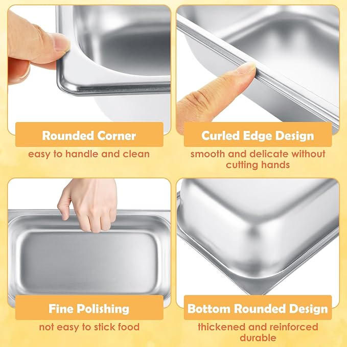 6 Pack 1/3 Hotel Pans 2.5 Inch Deep Stainless Steel Food Pan 1/3 Size 2.5 Deep Steam Table Pan Stainless Steel Commercial Food Pans for Hotel Restaurant Buffet Home