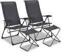 GYMAX Folding Camping Chair Patio Recline Chair with Ottomans with 7-Level Adjustable Backrest &amp Back Pocket Foldable Portable Lounge Chair with Stools for Backyard Outdoor/Indoor (2 Grey)