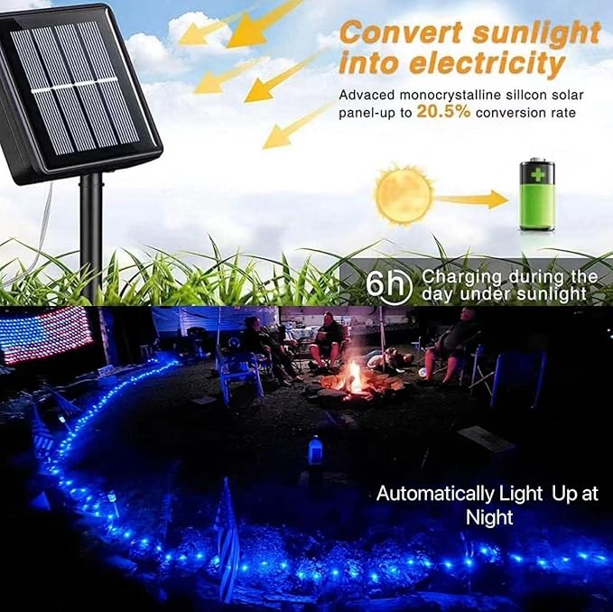 YEGUO 4 Pack Blue Solar Fairy Lights Each 33ft 100 LED Christmas Lights Outdoor Waterproof 8 Modes Sliver Wire Solar String Lights